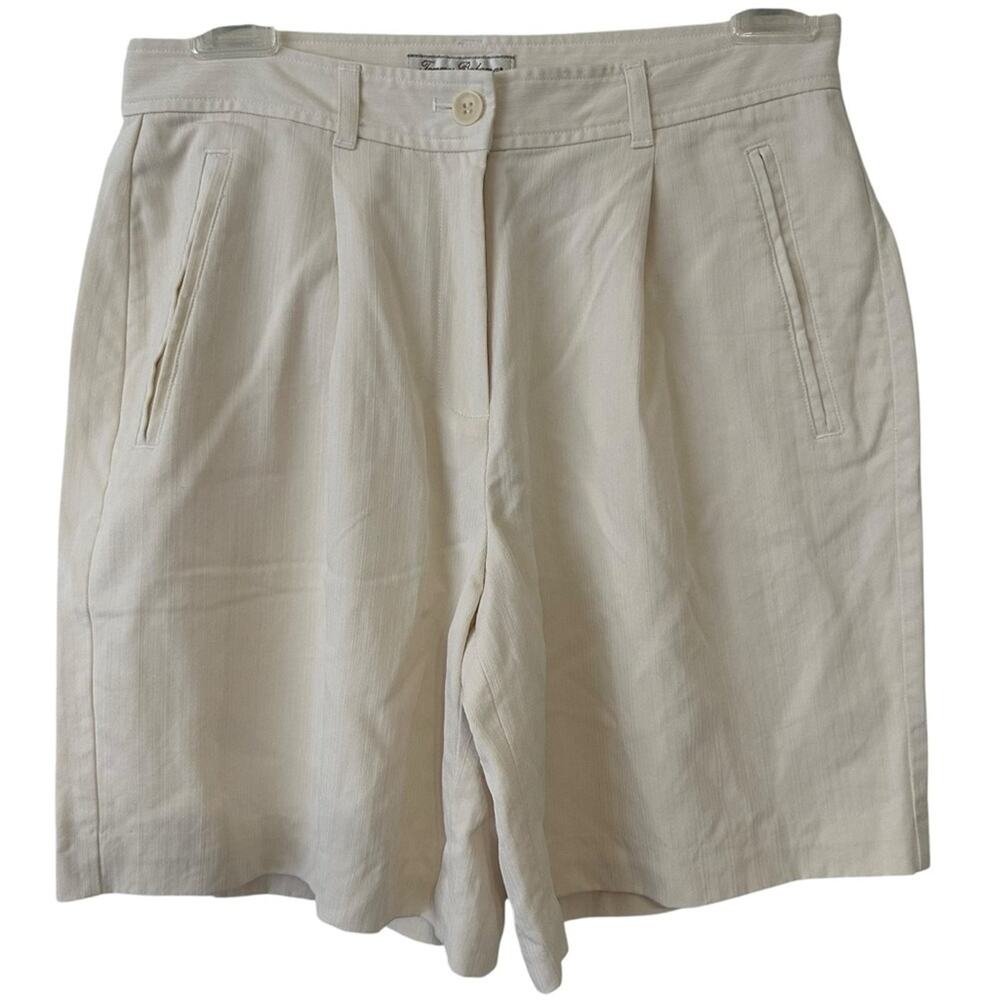 Vintage 80s Tommy Bahama Silk Bermuda Shorts Jorts Cream size US 4 Pleated